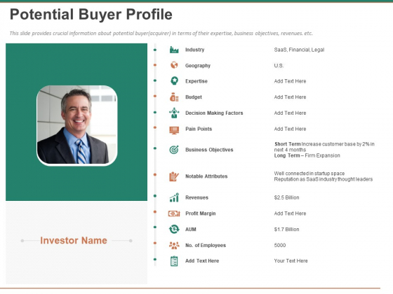 Escape Plan Venture Capitalist Potential Buyer Profile Ppt Slides Design Templates PDF Escape Plan Venture Capitalist Potential Buyer Profile Ppt Slides Design Templates PDF