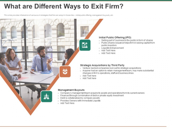 Escape Plan Venture Capitalist What Are Different Ways To Exit Firm Ppt Layouts Templates PDF Escape Plan Venture Capitalist What Are Different Ways To Exit Firm Ppt Layouts Templates PDF
