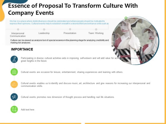 Essence Of Proposal To Transform Culture With Company Events Ppt Icon Graphic Tips PDF