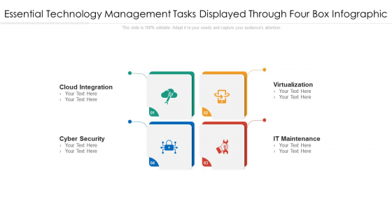 Essential Technology Management Tasks Displayed Through Four Box Infographic Ppt PowerPoint Presentation Gallery Shapes PDF Essential Technology Management Tasks Displayed Through Four Box Infographic Ppt PowerPoint Presentation Gallery Shapes PDF