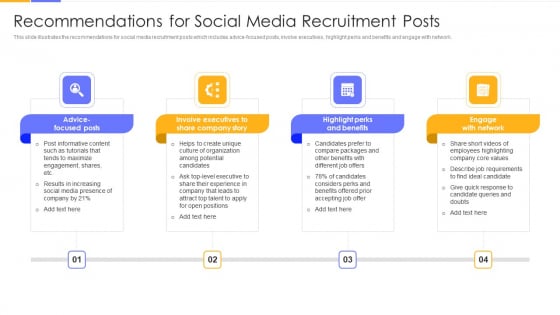Establishing Social Media Hiring Plan Recommendations For Social Media Recruitment Posts Icons PDF