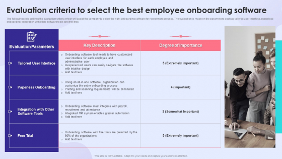 Evaluation Criteria To Select The Best Employee Onboarding Software Microsoft PDF