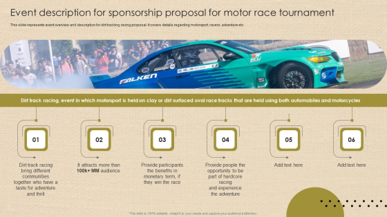Event Description For Sponsorship Proposal For Motor Race Tournament Inspiration PDF