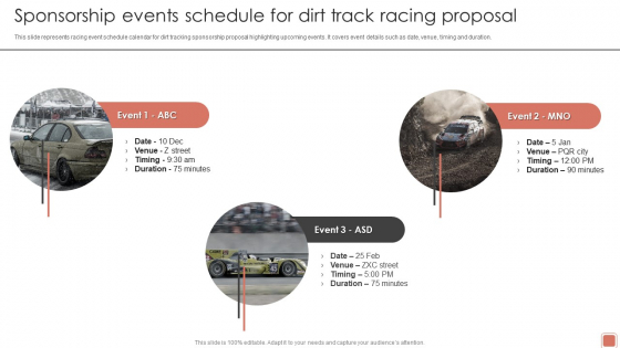 Event Funding Sponsorship Events Schedule For Dirt Track Racing Proposal Mockup PDF