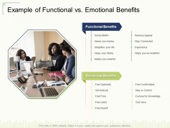 Example Of Functional Vs Emotional Benefits Ppt Ideas Images PDF Example Of Functional Vs Emotional Benefits Ppt Ideas Images PDF