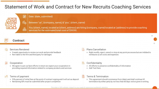 Executive Job Training Statement Of Work And Contract For New Recruits Coaching Services Sample PDF Executive Job Training Statement Of Work And Contract For New Recruits Coaching Services Sample PDF