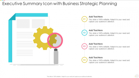 Executive Summary Icon With Business Strategic Planning Template PDF