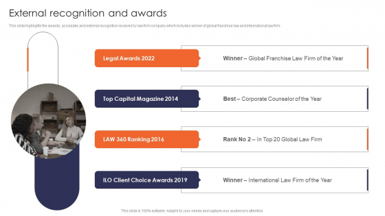 External Recognition And Awards Multinational Legal Firm Company Profile Mockup PDF External Recognition And Awards Multinational Legal Firm Company Profile Mockup PDF