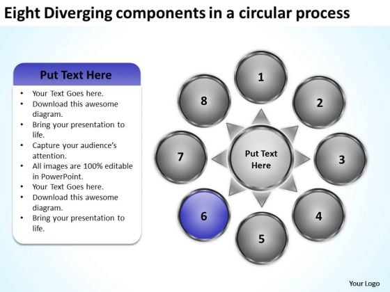 Eight Diverging Components A Circular Process Circular Pie Chart PowerPoint Slides Eight Diverging Components A Circular Process Circular Pie Chart PowerPoint Slides