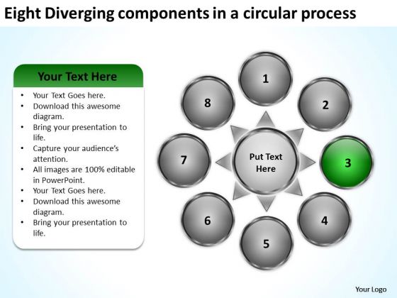 Eight Diverging Components A Circular Process Cycle Motion Diagram PowerPoint Slides Eight Diverging Components A Circular Process Cycle Motion Diagram PowerPoint Slides