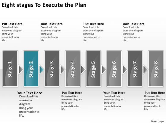 Eight Stages To Execute The Plan Business Freeware Flowchart PowerPoint Templates