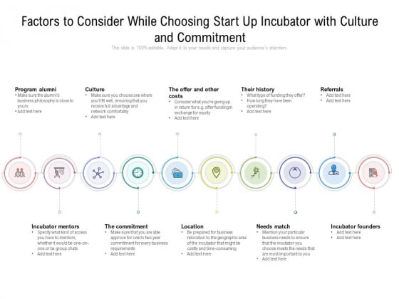 Factors To Consider While Choosing Start Up Incubator With Culture And Commitment Ppt PowerPoint Presentation Infographic PDF Factors To Consider While Choosing Start Up Incubator With Culture And Commitment Ppt PowerPoint Presentation Infographic PDF