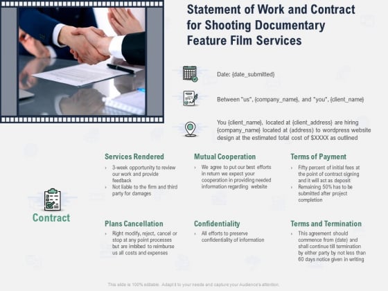 Factual Picture Filming Statement Of Work And Contract For Shooting Documentary Feature Film Services Structure PDF Factual Picture Filming Statement Of Work And Contract For Shooting Documentary Feature Film Services Structure PDF