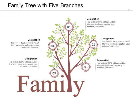 Family Tree With Five Branches Ppt PowerPoint Presentation Pictures Graphics