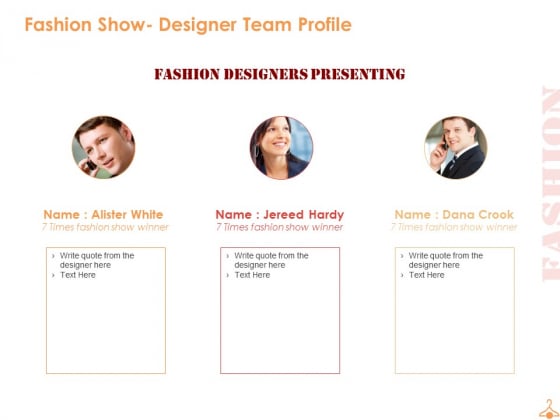 Fashion Show Designer Team Profile Ppt PowerPoint Presentation Show Outline