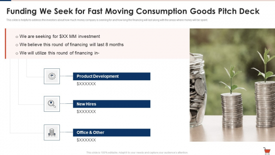 Fast Moving Consumption Goods Pitch Deck Successful Capital Raising Funding We Seek For Fast Moving Designs PDF
