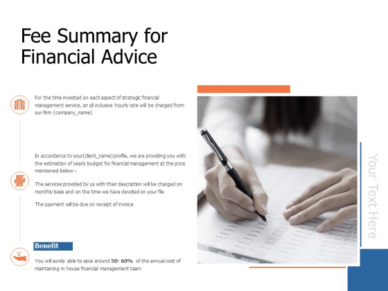 Fee Summary For Financial Advice Ppt Powerpoint Presentation Show Guide