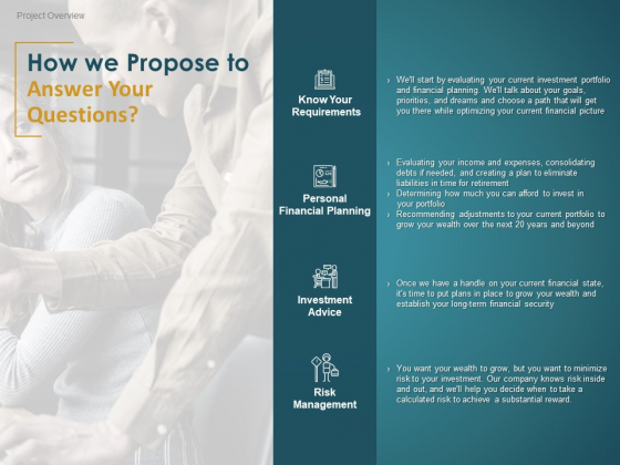 Financial Consultancy Proposal How We Propose To Answer Your Questions Ppt PowerPoint Presentation Summary Slides PDF