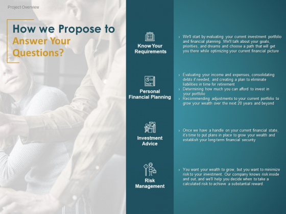 Financial Consultancy Proposal How We Propose To Answer Your Questions Ppt PowerPoint Presentation Summary Slides PDF Financial Consultancy Proposal How We Propose To Answer Your Questions Ppt PowerPoint Presentation Summary Slides PDF