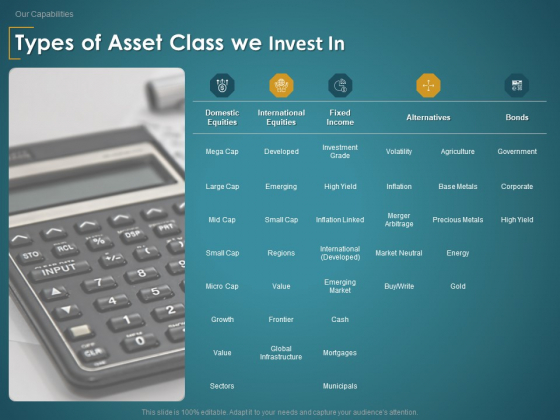 Financial Consultancy Proposal Types Of Asset Class We Invest In Ppt PowerPoint Presentation Icon Format PDF