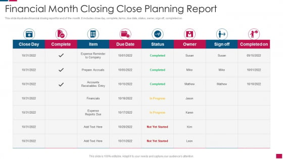 Financial Month Closing Close Planning Report Background PDF
