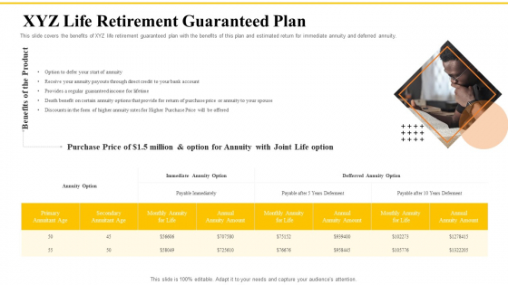 Financial Plans For Retirement Planning XYZ Life Retirement Guaranteed Plan Ppt Summary Themes PDF Financial Plans For Retirement Planning XYZ Life Retirement Guaranteed Plan Ppt Summary Themes PDF