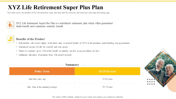 Financial Plans For Retirement Planning XYZ Life Retirement Super Plus Plan Ppt Outline Rules PDF