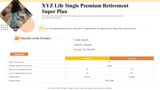 Financial Plans For Retirement Planning XYZ Life Single Premium Retirement Super Plan Ppt Portfolio Background Image PDF Financial Plans For Retirement Planning XYZ Life Single Premium Retirement Super Plan Ppt Portfolio Background Image PDF