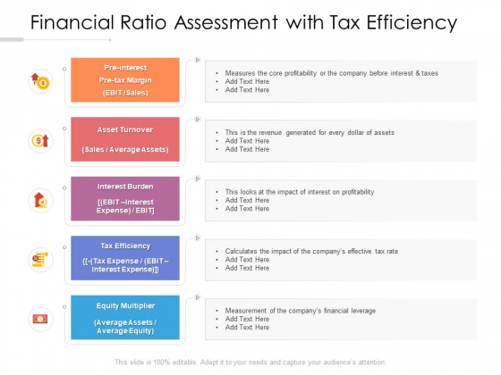 Financial Ratio Assessment With Tax Efficiency Ppt PowerPoint Presentation Show Graphics Example PDF