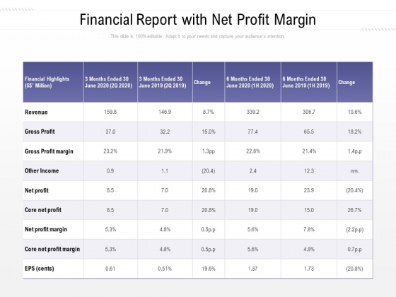 Financial Report With Net Profit Margin Ppt PowerPoint Presentation File Example PDF