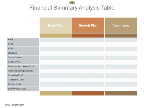 Financial Summary Analysis Table Powerpoint Slide Designs