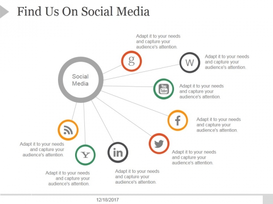 find us on social media ppt powerpoint presentation design ideas