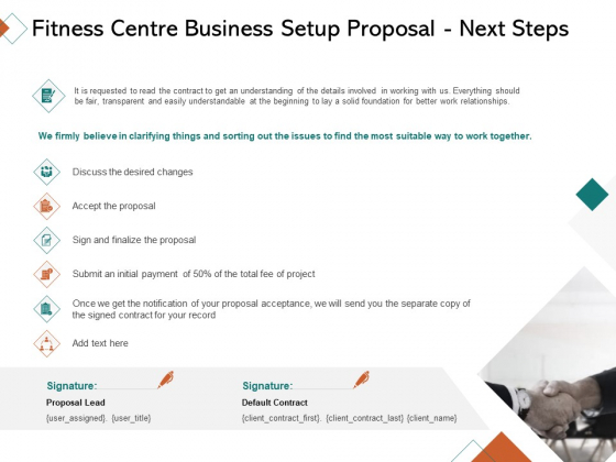 Fitness Centre Business Setup Proposal Next Steps Ppt Ideas Graphic Tips PDF