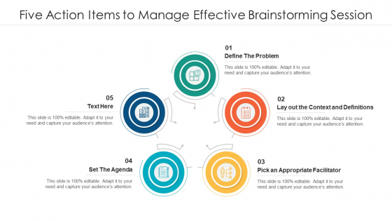 Five Action Items To Manage Effective Brainstorming Session Ppt PowerPoint Presentation File Sample PDF
