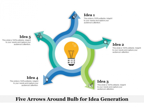 Five Arrows Around Bulb For Idea Generation Ppt PowerPoint Presentation File Gallery PDF