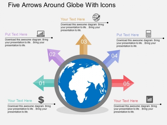 Five Arrows Around Globe With Icons Powerpoint Templates Five Arrows Around Globe With Icons Powerpoint Templates