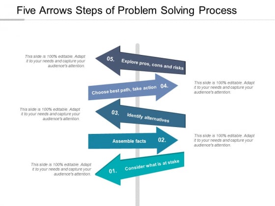 Five Arrows Steps Of Problem Solving Process Ppt PowerPoint Presentation Ideas Layout