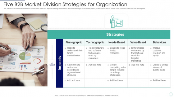 Five B2B Market Division Strategies For Organization Background PDF