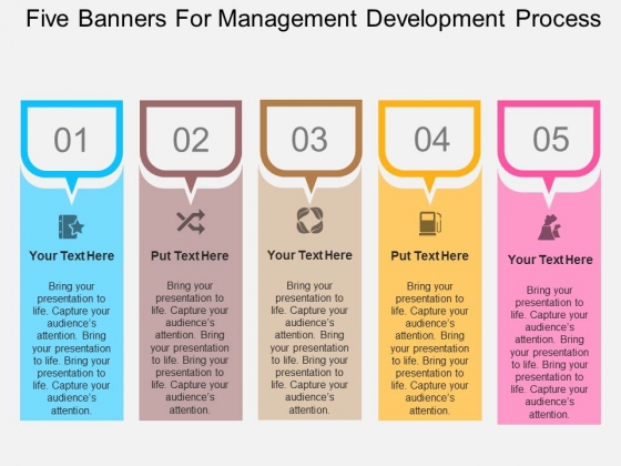 Five Banners For Management Development Process Powerpoint Template Five Banners For Management Development Process Powerpoint Template