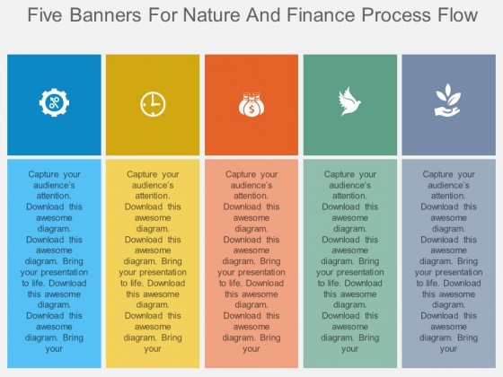 Five Banners For Nature And Finance Process Flow Powerpoint Template Five Banners For Nature And Finance Process Flow Powerpoint Template