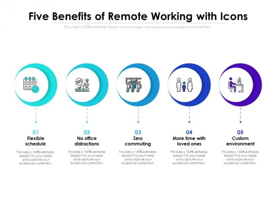 Five Benefits Of Remote Working With Icons Ppt PowerPoint Presentation Icon Ideas PDF Five Benefits Of Remote Working With Icons Ppt PowerPoint Presentation Icon Ideas PDF