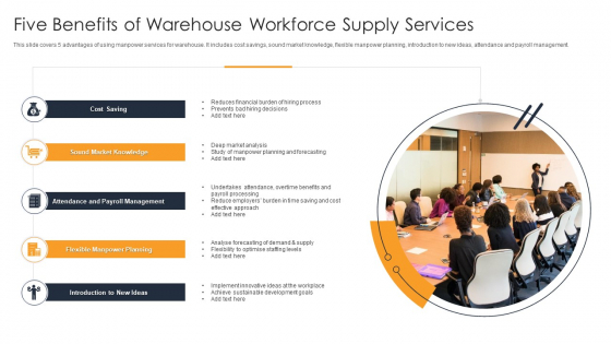 Five Benefits Of Warehouse Workforce Supply Services Portrait PDF