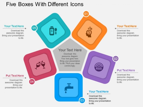 Five Boxes With Different Icons Powerpoint Template