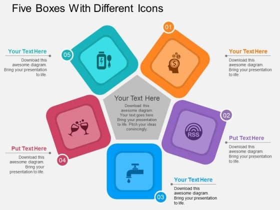 Five Boxes With Different Icons Powerpoint Template Five Boxes With Different Icons Powerpoint Template