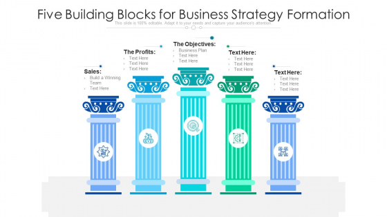 Five Building Blocks For Business Strategy Formation Ppt PowerPoint Presentation File Information PDF