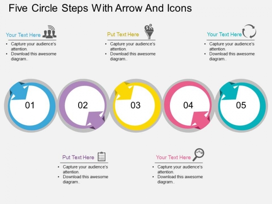 Five Circle Steps With Arrow And Icons Powerpoint Template Five Circle Steps With Arrow And Icons Powerpoint Template