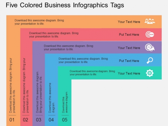 Five Colored Business Infographics Tags Powerpoint Template