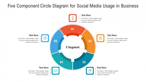 Five Component Circle Diagram For Social Media Usage In Business Ppt PowerPoint Presentation Gallery Brochure PDF Five Component Circle Diagram For Social Media Usage In Business Ppt PowerPoint Presentation Gallery Brochure PDF