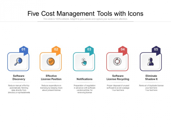 Five Cost Management Tools With Icons Ppt PowerPoint Presentation File Ideas PDF Five Cost Management Tools With Icons Ppt PowerPoint Presentation File Ideas PDF