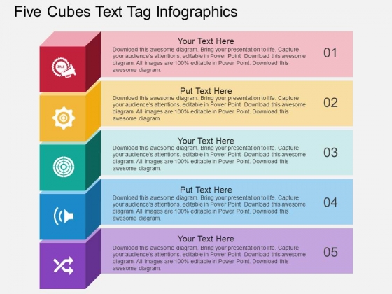 Five Cubes Text Tag Infographics Powerpoint Template